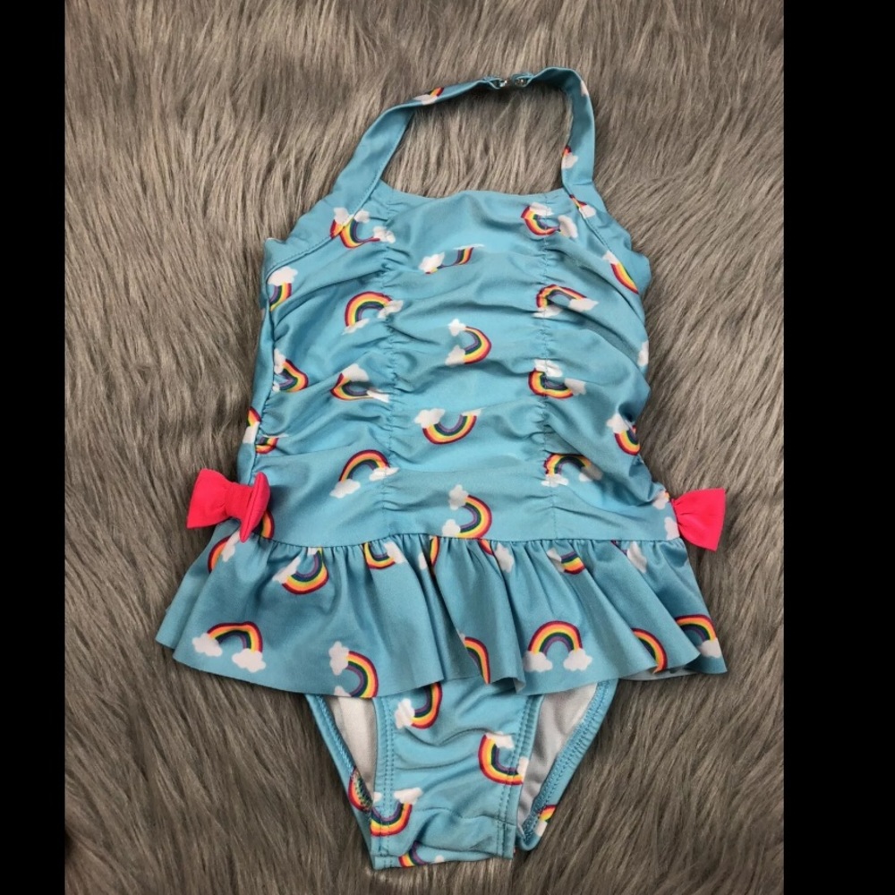 Cat Jack Baby Girls Blue Rainbow Swimsuit 18m